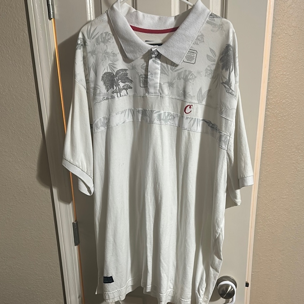 White and Gray Polo Shirt with Subtle Graphic Design